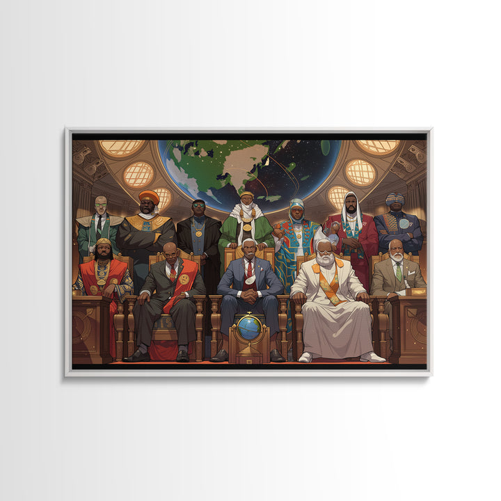 Afrofuturist African Council Portrait Canvas Print, Black Leaders, African American Art, Afrocentric Cultural Wall Decor
