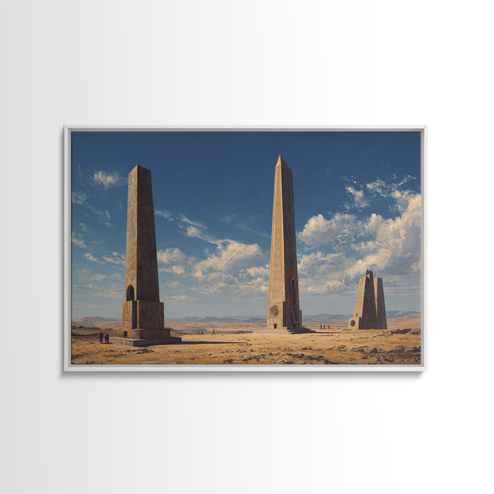 Desert Monument Obelisks Framed Canvas Print, African Landscape, Ancient African Art, Sahara Home Wall Decor, Travel Gift
