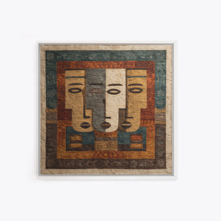 Minimalist African Line Art Faces on Parchment Canvas Print, African Inspired Art, African Wall Art, Living Room Decor, AIA-1x1-58