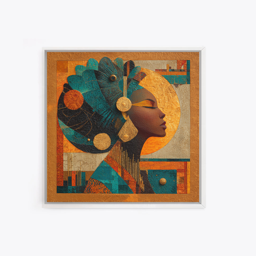 Contemporary Afro Futurist Woman Framed Canvas Print, African Inspired Art, Living Room Art, Living Room Decor, Oil Painting, AIA-1x1-74