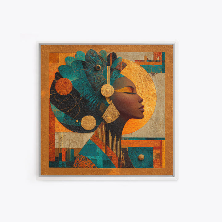 Contemporary Afro Futurist Woman Framed Canvas Print, African Inspired Art, Living Room Art, Living Room Decor, Oil Painting, AIA-1x1-74