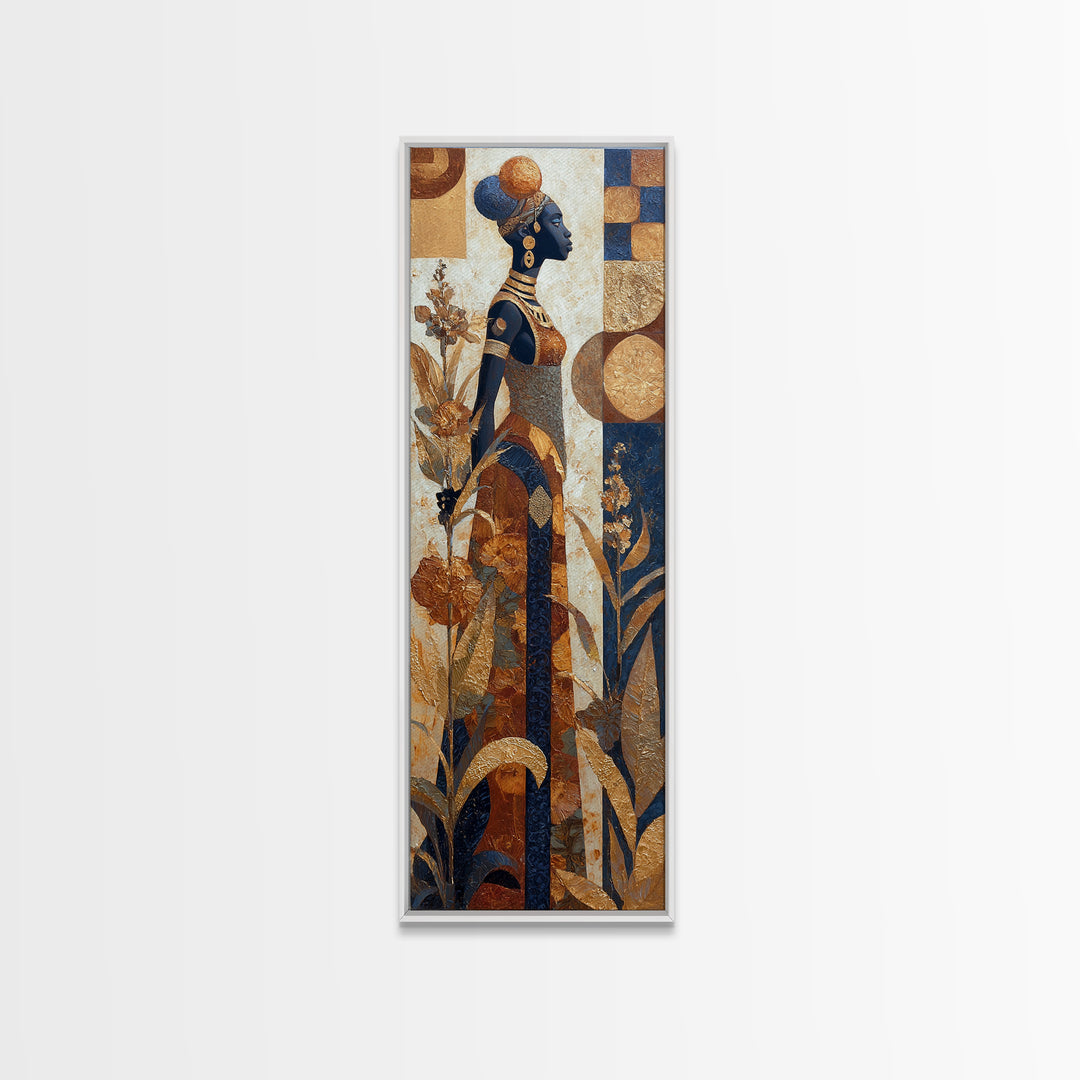 African Goddess Emerging from Botanical Forms and Canvas Print, African Inspired Art, African American Art, Living Room Decor, AIA-1x3-75