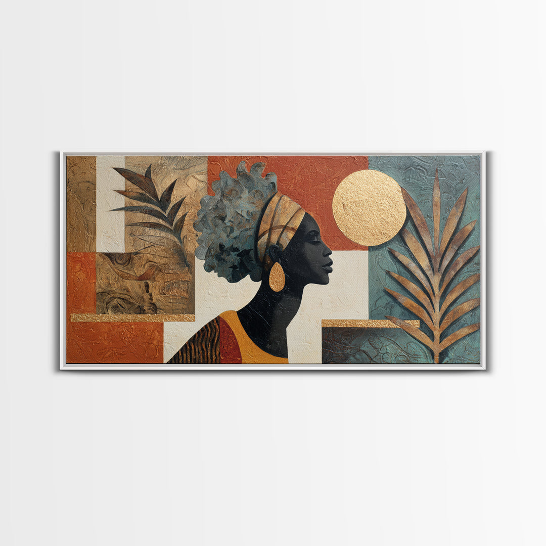 African Goddess Emerging from Botanical Forms and Canvas Print, African Inspired Art, Removable Wallpaper, Living Room Decor, AIA-2x1-11