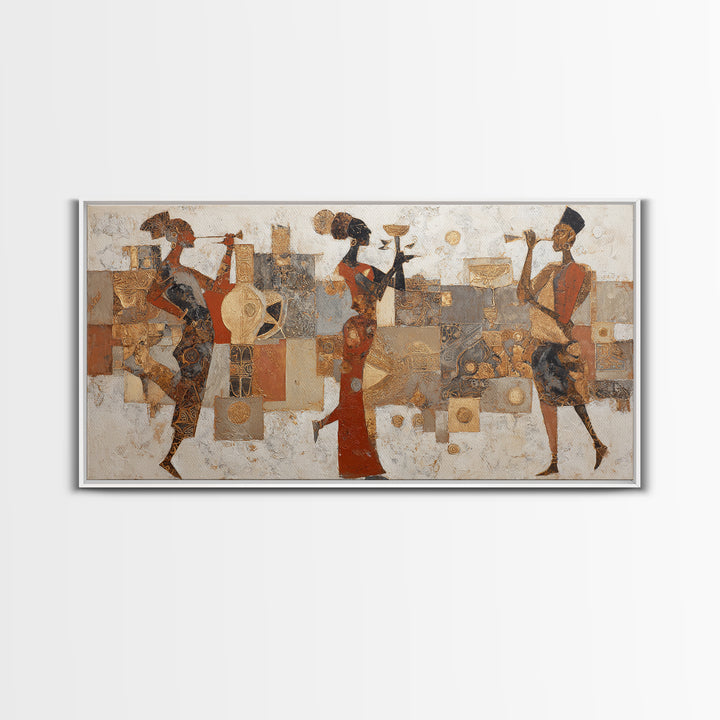 Afro Bohemian Neutral Abstract Framed Canvas Print, African Inspired Art, Digital Wall Art, Living Room Decor, Abstract Art, AIA-2x1-56