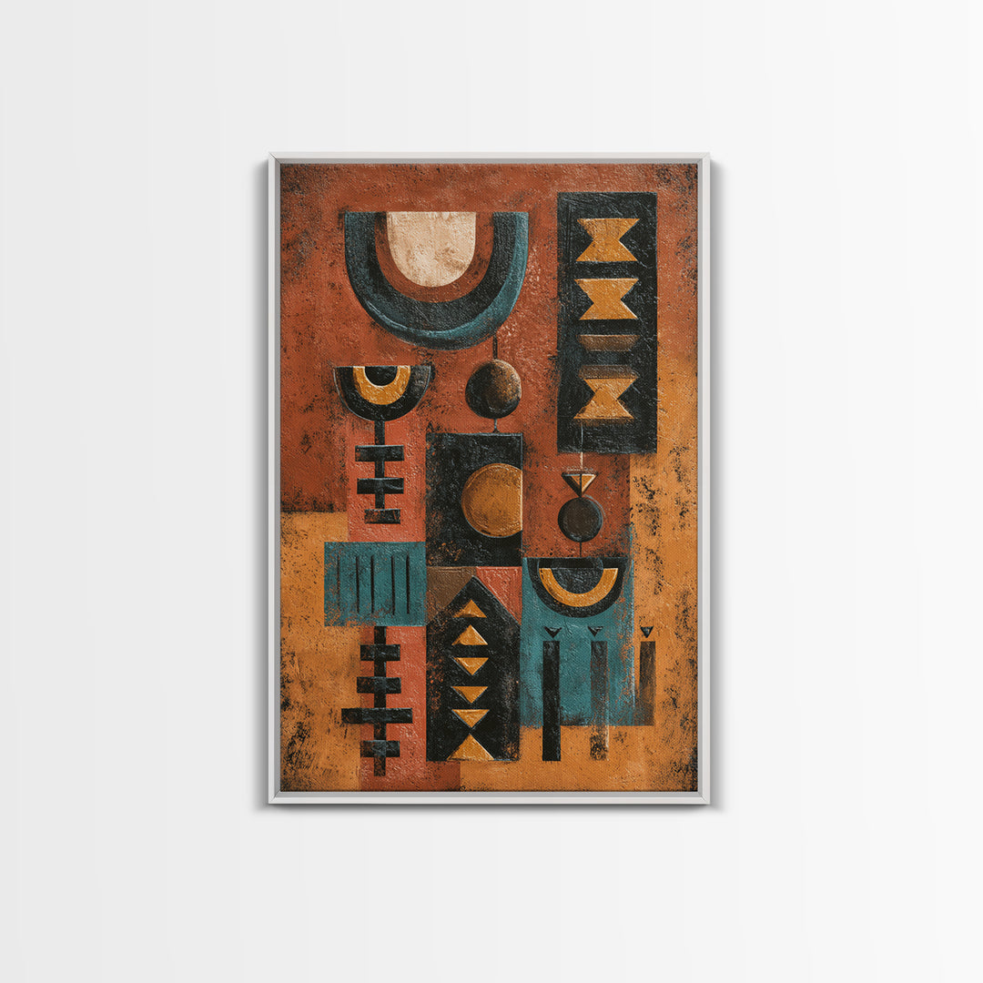 Mud Cloth Geometric Abstraction Framed Canvas Print, African Inspired Art, Digital Art, Living Room Decor, Abstract Art, AIA-2x3-59