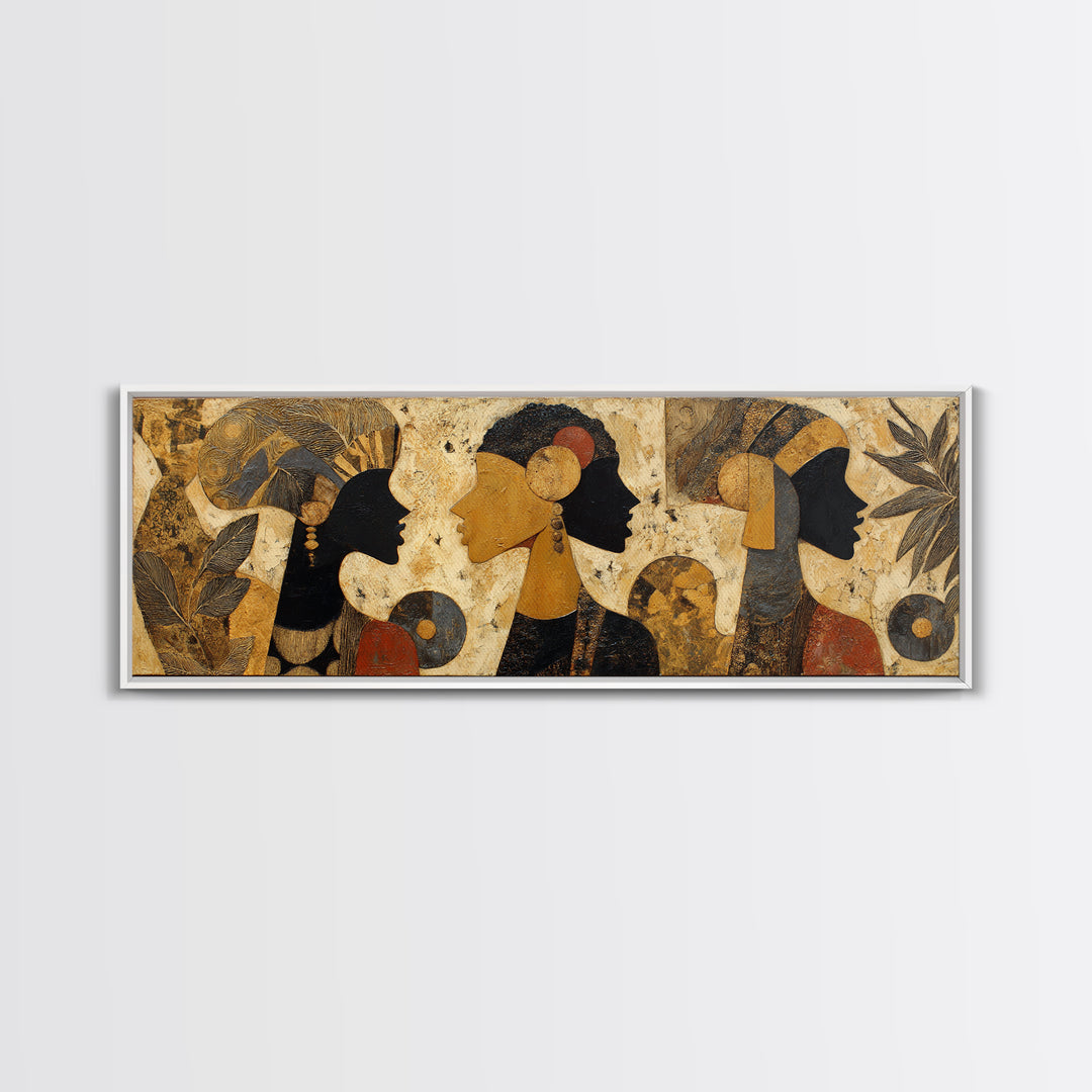 African Goddess Emerging from Botanical Forms and Canvas Print, African Inspired Art, Neutral Decor, Living Room Decor, AIA-3x1-7