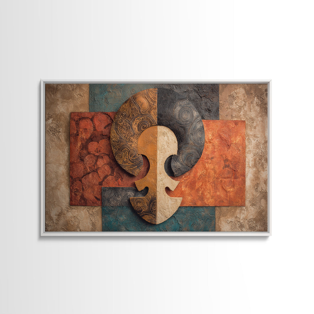 Tribal Symbol Abstraction Framed Canvas Print, African Inspired Art, Bedroom Wall Decor, Living Room Decor, Abstract Art, AIA-3x2-24