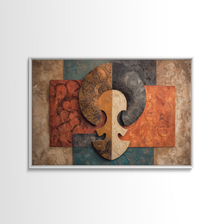Tribal Symbol Abstraction Framed Canvas Print, African Inspired Art, Bedroom Wall Decor, Living Room Decor, Abstract Art, AIA-3x2-24