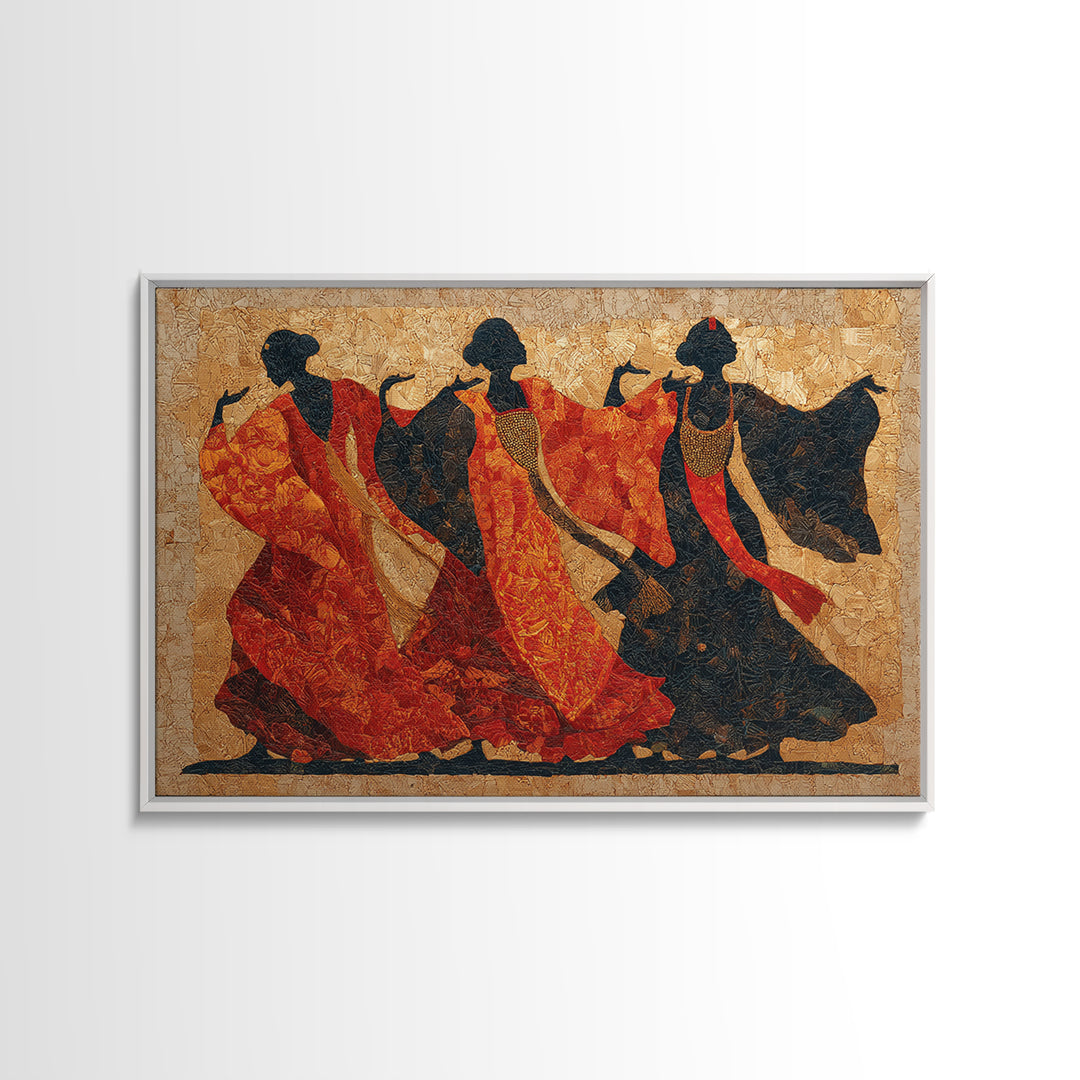 Ceremonial Dancers in Motion with Crimson and Canvas Print, African Inspired Art, Living Room Wall Art, Living Room Decor, AIA-3x2-70