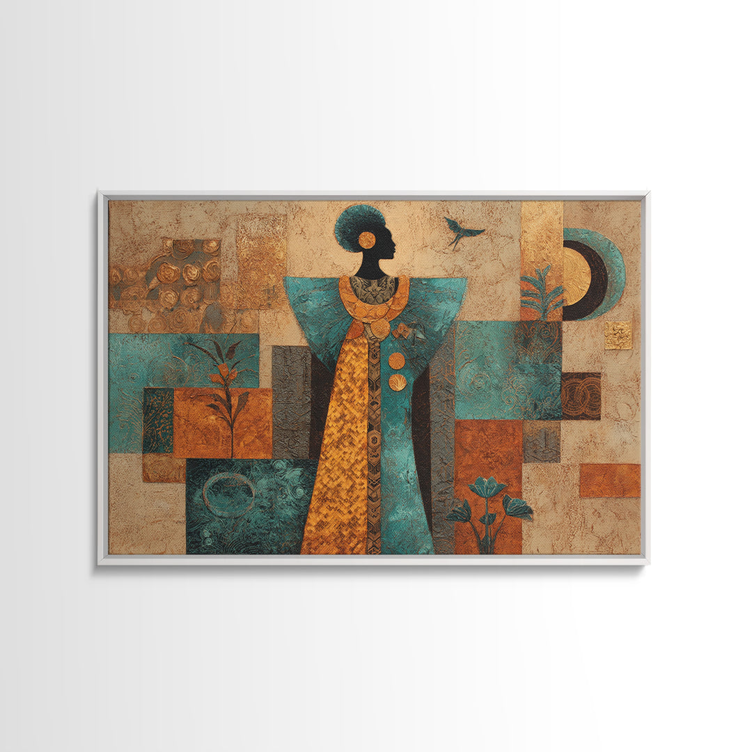 Afro Surreal Dreamscape Framed Canvas Print, African Inspired Art, Bedroom Wall Decor, Living Room Decor, Oil Painting, AIA-3x2-74
