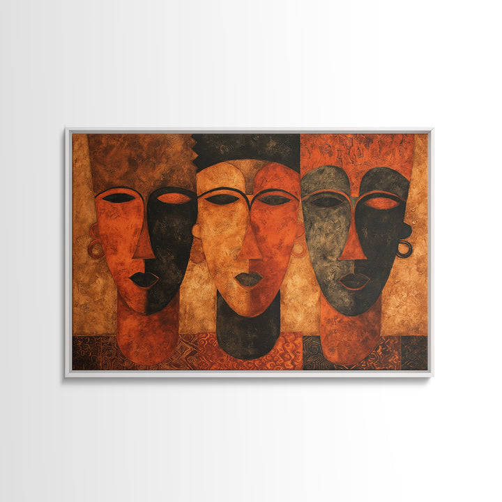 Minimalist African Line Art Faces on Parchment Canvas Print, African Inspired Art, Removable Wallpaper, Living Room Decor, AIA-3x2-86
