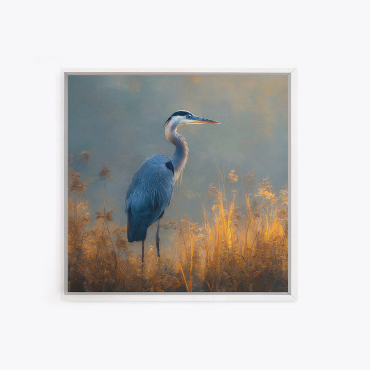 Blue Heron Standing Framed Canvas Print, Animal Art, Digital Wall Art, Living Room Decor, Fine Art, Creature, Modern Wall Art, ANI-1x1-11