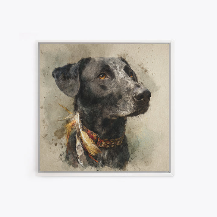 Dog Portrait with Painterly Collar and Loyal Canvas Print, Animal Art, Modern Wall Art, Living Room Decor, Fine Art, Creature, ANI-1x1-13