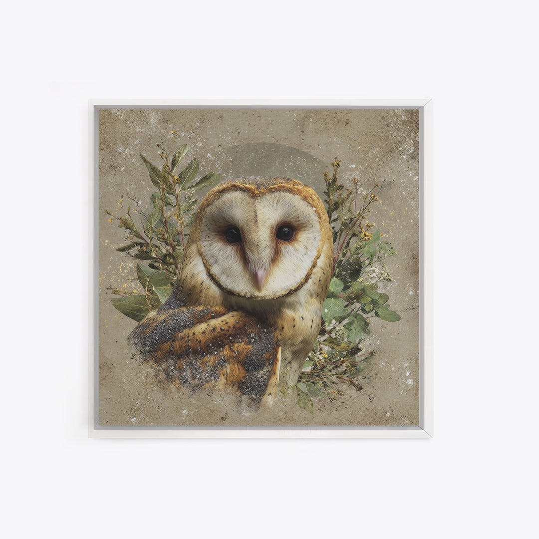 Owl with Moonlit Feathers and Celestial Accents Canvas Print, Animal Art, Nursery Decor, Living Room Decor, Oil Painting, ANI-1x1-15