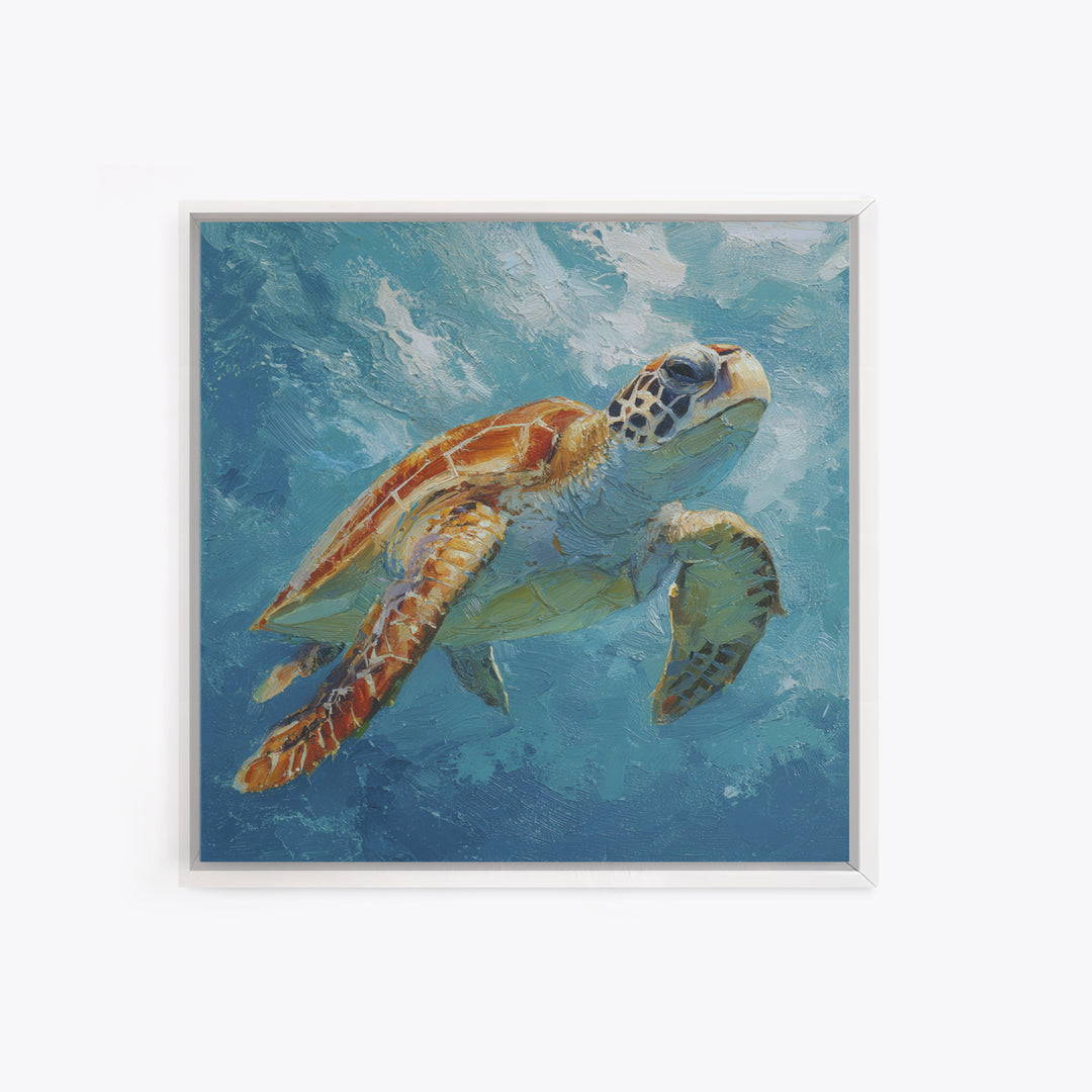 Sea Turtle Drifting Through Luminous Blue Water Canvas Print, Animal Art, Digital Print, Living Room Decor, Fine Art, Creature, ANI-1x1-18