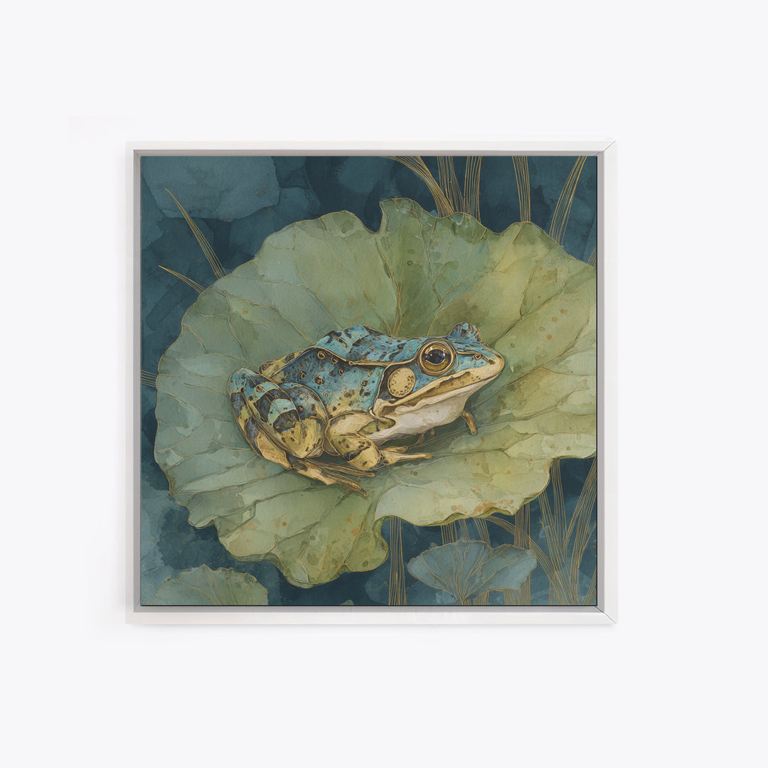Frog on a Lotus Leaf Canvas Print, Animal Art, Digital Prints, Living Room Decor, Watercolor Art, Creature, Printable Art, ANI-1x1-20