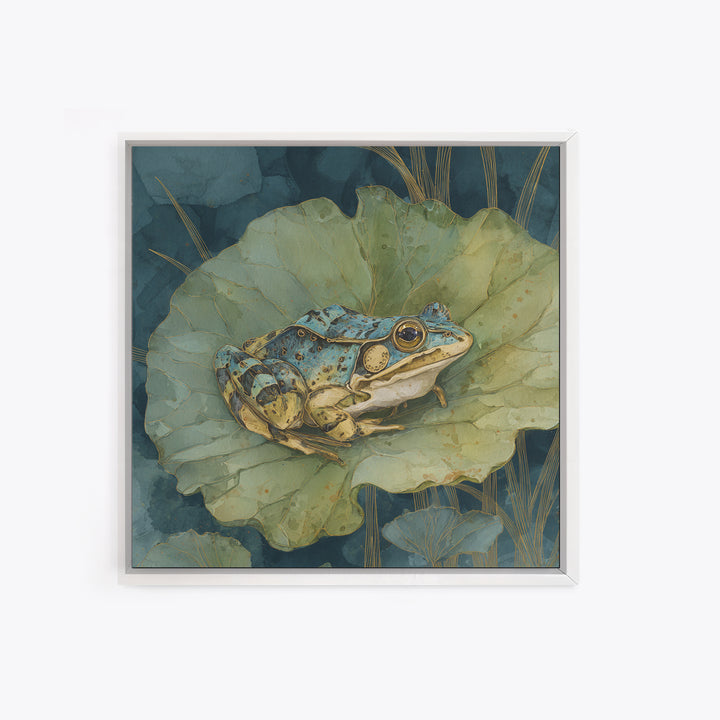 Frog on a Lotus Leaf Canvas Print, Animal Art, Digital Prints, Living Room Decor, Watercolor Art, Creature, Printable Art, ANI-1x1-20