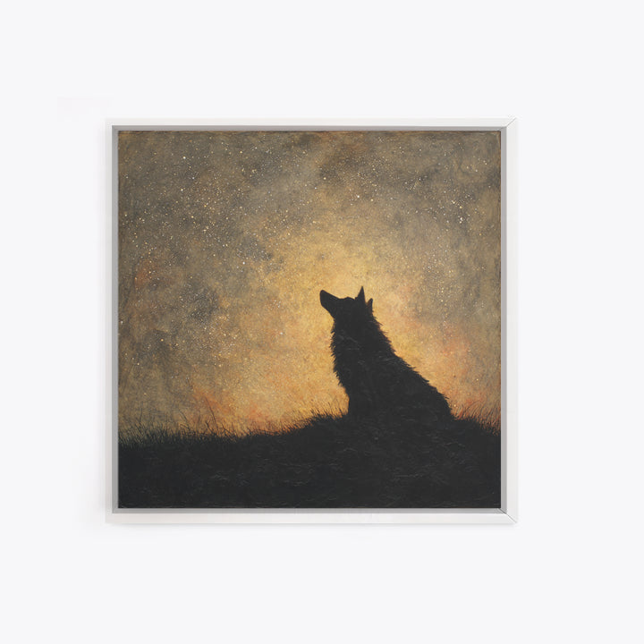 Wolf Silhouette Beneath a Star Filled Sky Canvas Print, Animal Art, Printable Art, Living Room Decor, Oil Painting, Creature, ANI-1x1-22