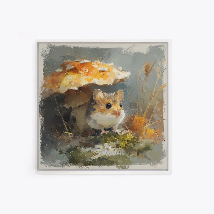 Tiny Field Mouse Framed Canvas Print, Animal Art, Cat Art, Living Room Decor, Watercolor Art, Creature, Art Print, ANI-1x1-34