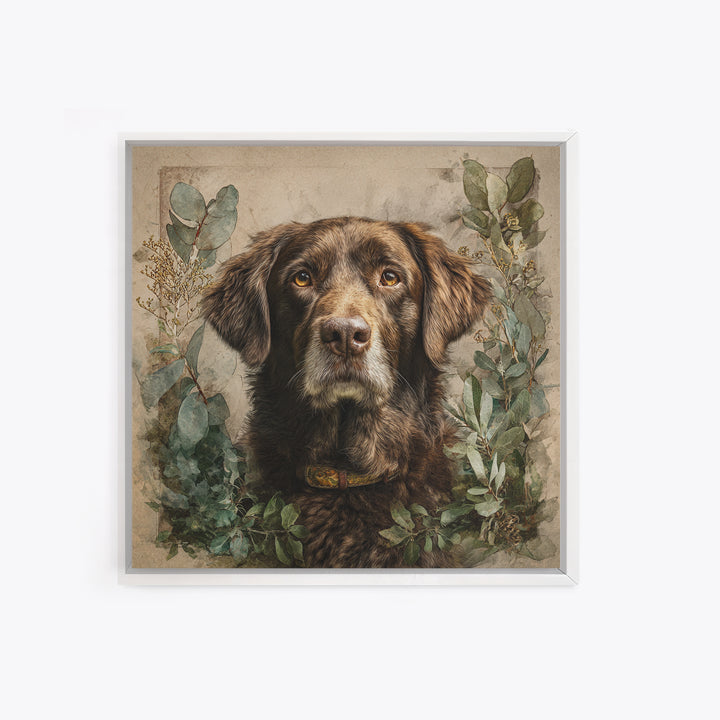 Dog Portrait with Painterly Collar and Loyal Framed Canvas Print, Animal Art, Downloadable Art, Living Room Decor, Creature, ANI-1x1-37