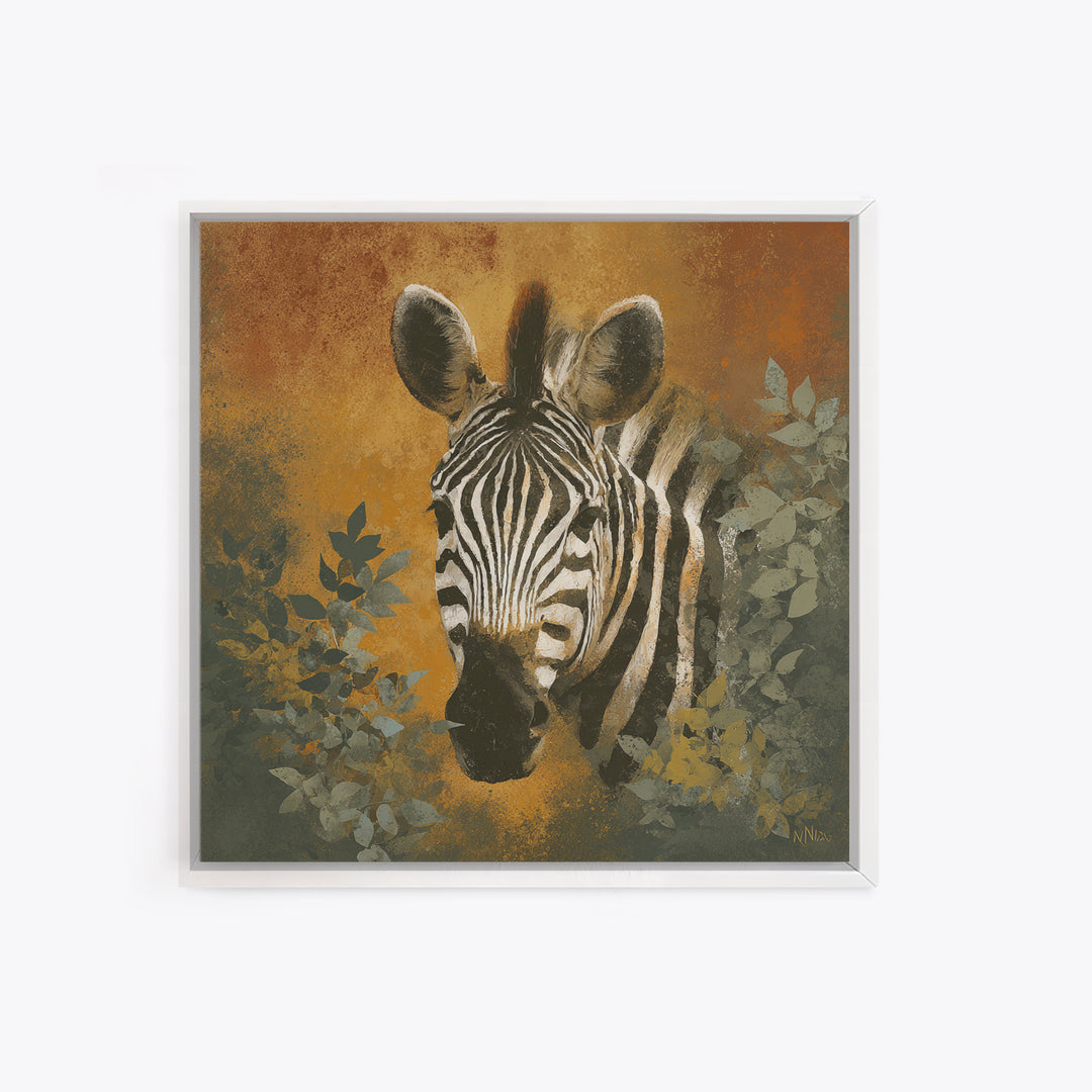 Zebra Portrait with Bold Graphic Stripe Pattern Framed Canvas Print, Animal Art, Gallery Decor, Living Room Decor, Creature, ANI-1x1-41