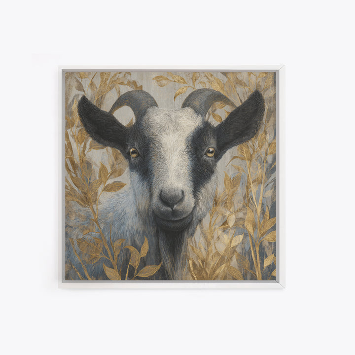 Goat Portrait with Rustic Folk Art Personality Canvas Print, Animal Art, Neutral Decor, Living Room Decor, Fine Art, Creature, ANI-1x1-45