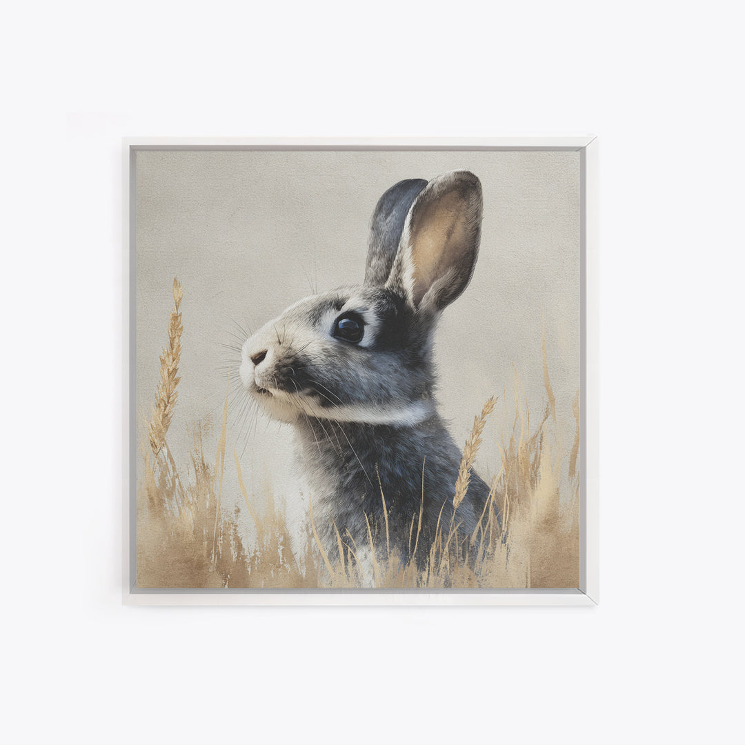 Curious Rabbit in a Soft Watercolor Meadow Canvas Print, Animal Art, Trendy Wall Art, Living Room Decor, Fine Art, Creature, ANI-1x1-5