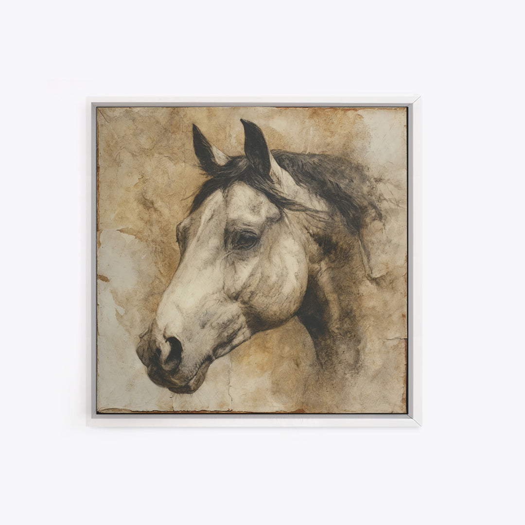 Majestic Horse Head Framed Canvas Print, Animal Art, Safari Nursery Decor, Living Room Decor, Oil Painting, Creature, ANI-1x1-51