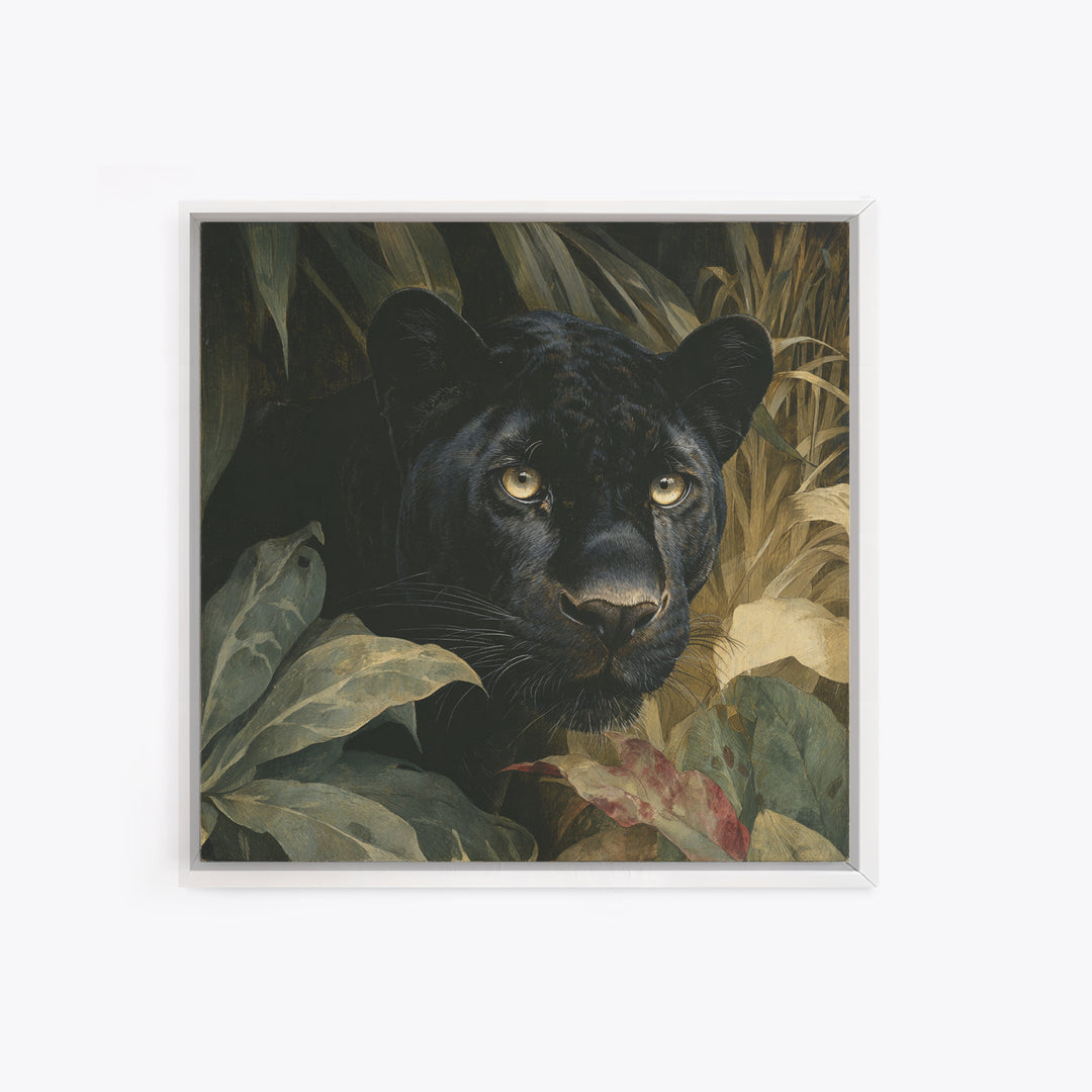 Dramatic Black Panther Emerging from Deep Jungle Canvas Print, Animal Art, Nursery Art, Living Room Decor, Oil Painting, ANI-1x1-54