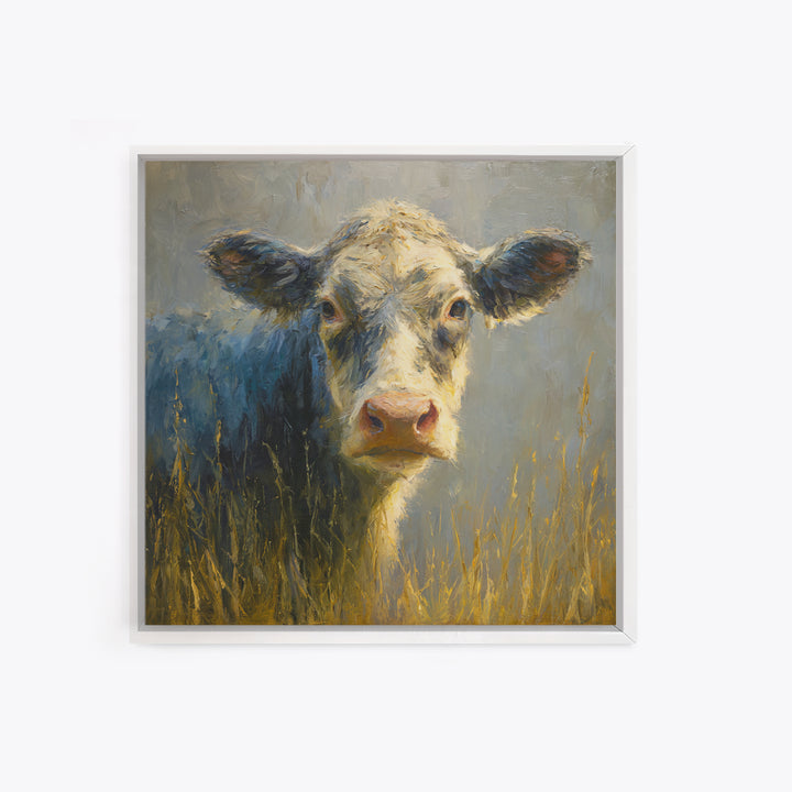 Gentle Cow Portrait Canvas Print, Animal Art, Trendy Wall Art, Living Room Decor, Fine Art, Creature, Textured Painting, ANI-1x1-55