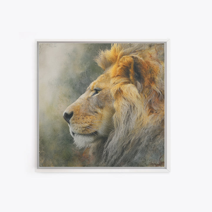 Regal Lion Profile Framed Canvas Print, Animal Art, Statement Artwork, Living Room Decor, Abstract Art, Creature, Wall Decor, ANI-1x1-57