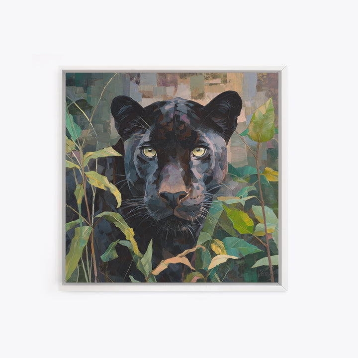 Dramatic Black Panther Emerging from Deep Jungle Canvas Print, Animal Art, Farmhouse Decor, Living Room Decor, Creature, ANI-1x1-6