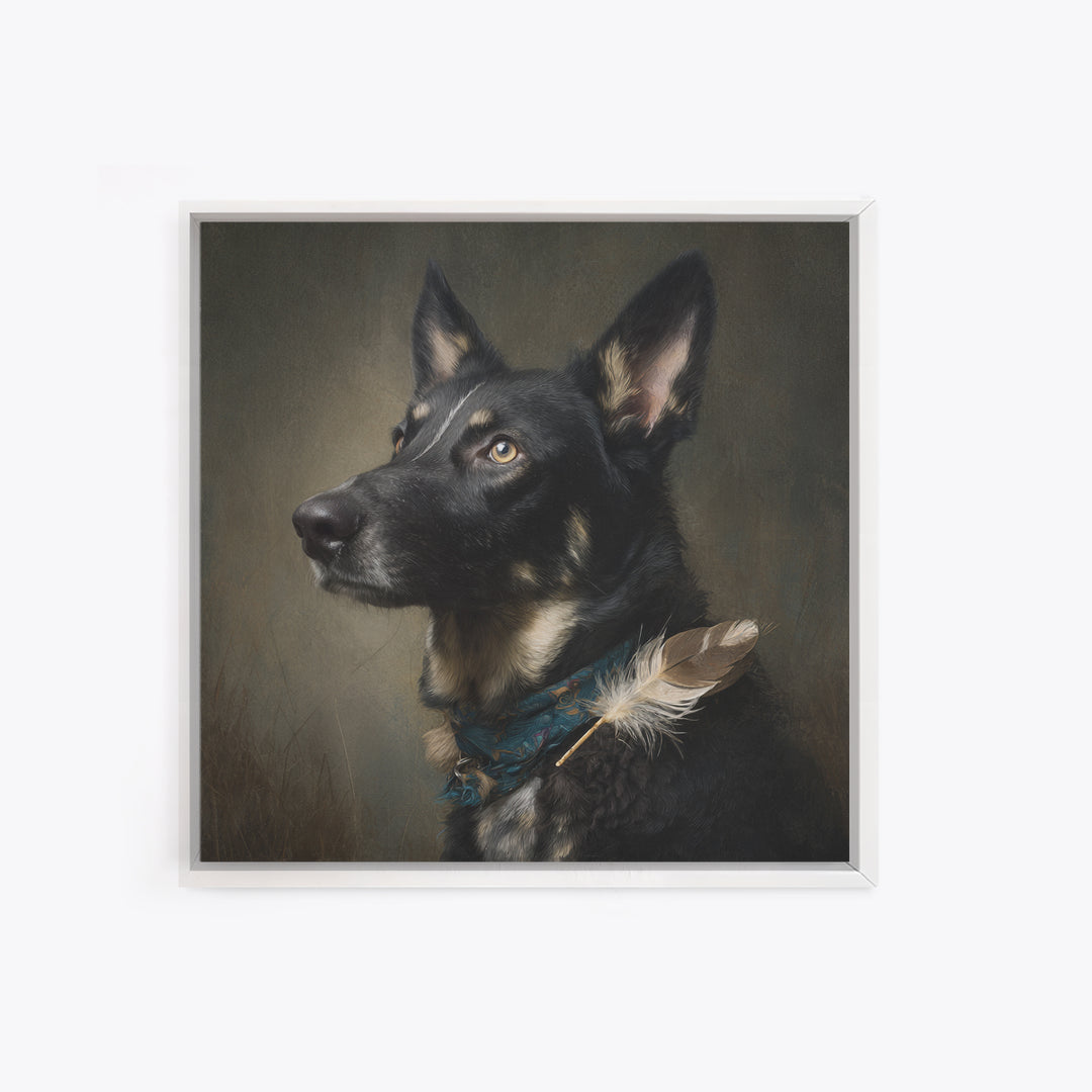 Dog Portrait with Painterly Collar and Loyal Framed Canvas Print, Animal Art, Downloadable Art, Living Room Decor, Creature, ANI-1x1-61