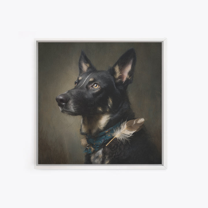 Dog Portrait with Painterly Collar and Loyal Framed Canvas Print, Animal Art, Downloadable Art, Living Room Decor, Creature, ANI-1x1-61