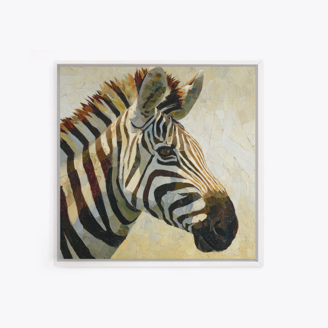 Zebra Portrait with Bold Graphic Stripe Pattern Framed Canvas Print, Animal Art, Gallery Decor, Living Room Decor, Creature, ANI-1x1-65