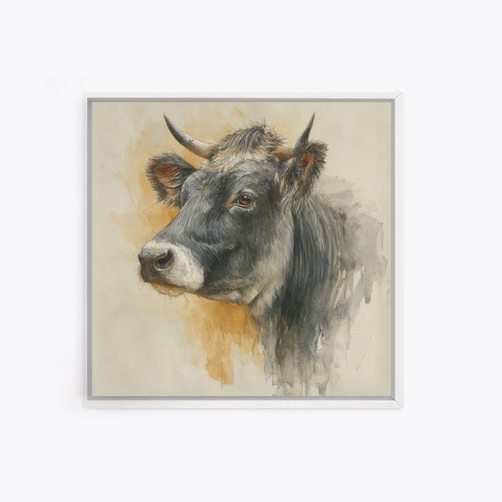 Gentle Cow Portrait Framed Canvas Print, Animal Art, Fine Art Print, Living Room Decor, Fine Art, Creature, Wall Decor, ANI-1x1-79