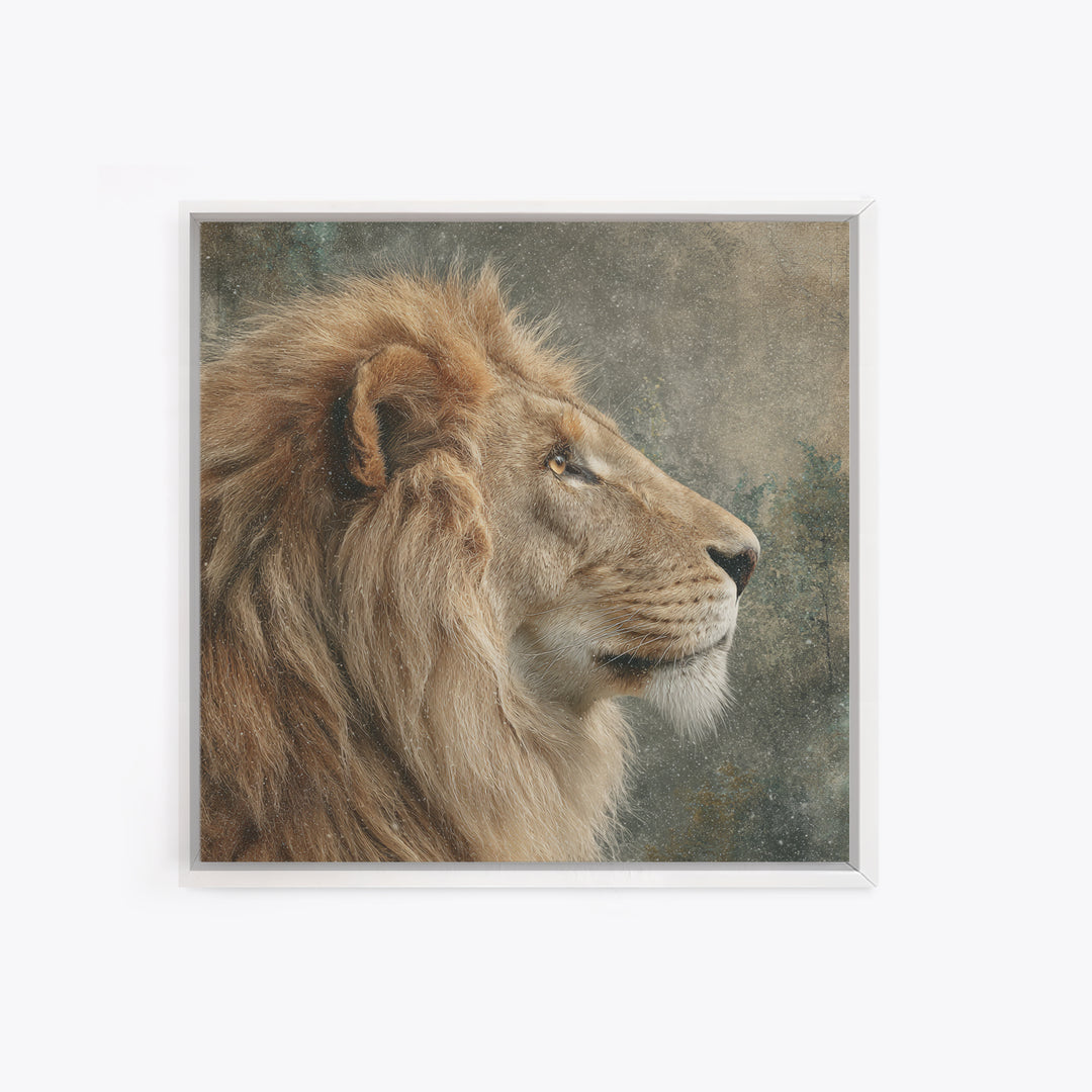 Regal Lion Profile Canvas Print, Animal Art, Textured Painting, Living Room Decor, Fine Art, Creature, Printable Wall Art, ANI-1x1-81