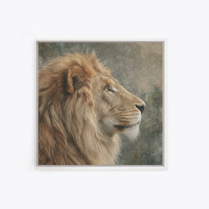 Regal Lion Profile Canvas Print, Animal Art, Textured Painting, Living Room Decor, Fine Art, Creature, Printable Wall Art, ANI-1x1-81