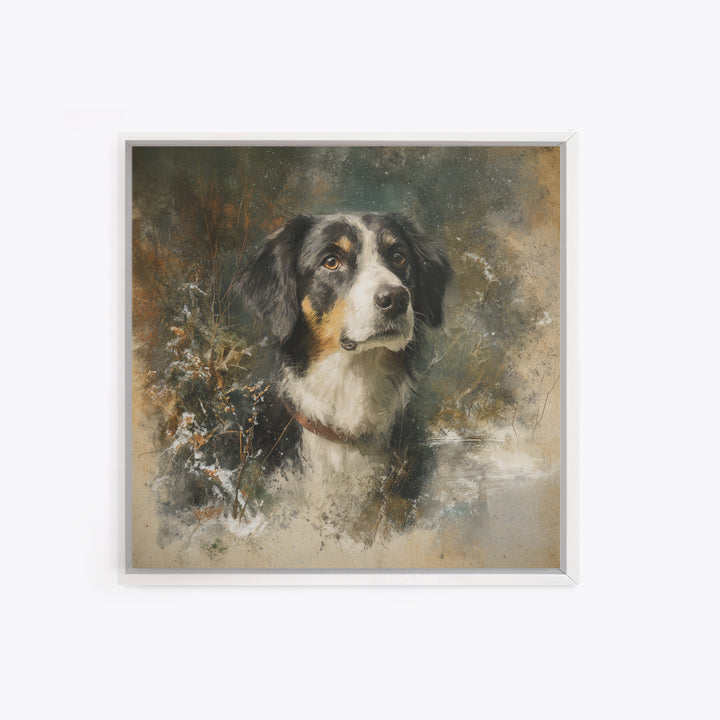 Dog Portrait with Painterly Collar and Loyal Canvas Print, Animal Art, Boho Decor, Living Room Decor, Fine Art, Creature, ANI-1x1-85