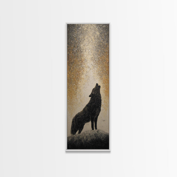 Wolf Silhouette Beneath a Star Filled Sky Canvas Print, Animal Art, Farmhouse Decor, Living Room Decor, Fine Art, Creature, ANI-1x3-10