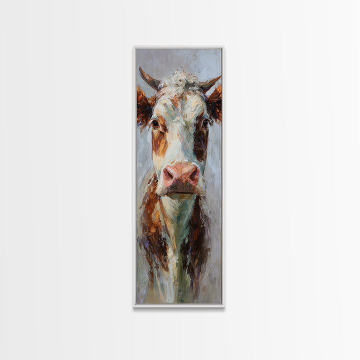 Gentle Cow Portrait Framed Canvas Print, Animal Art, Art, Living Room Decor, Fine Art, Creature, Original Art, Nursery Wall Art, ANI-1x3-19