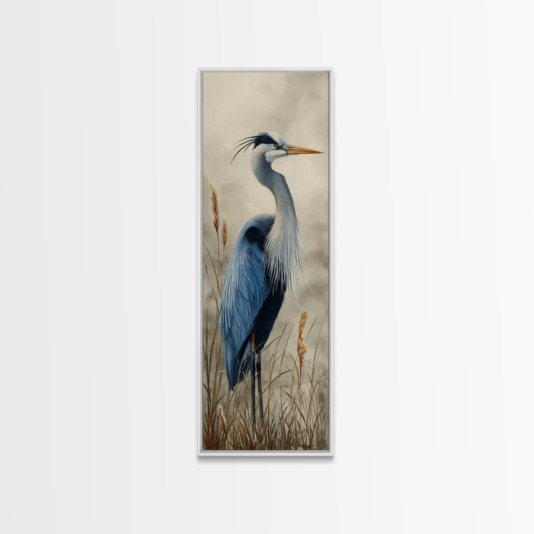 Blue Heron Standing Canvas Print, Animal Art, Wall Decor, Living Room Decor, Fine Art, Creature, Nursery Wall Art, ANI-1x3-23