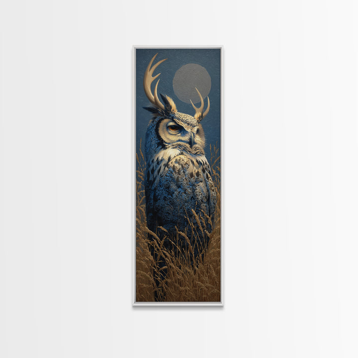 Owl with Moonlit Feathers and Celestial Accents Canvas Print, Animal Art, Decor, Living Room Decor, Oil Painting, Creature, ANI-1x3-27