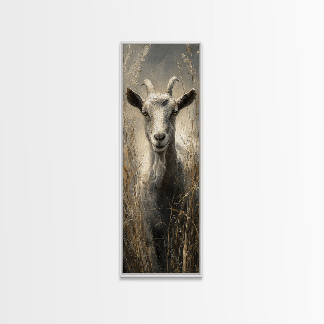 Goat Portrait with Rustic Folk Art Personality Canvas Print, Animal Art, Oil Painting, Living Room Decor, Fine Art, Creature, ANI-1x3-33