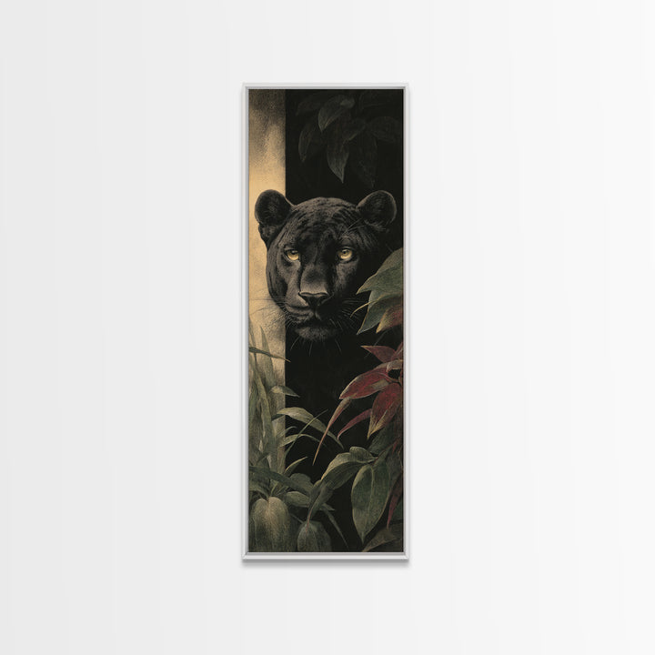 Dramatic Black Panther Emerging from Deep Jungle Canvas Print, Animal Art, Safari Nursery Decor, Living Room Decor, Creature, ANI-1x3-42
