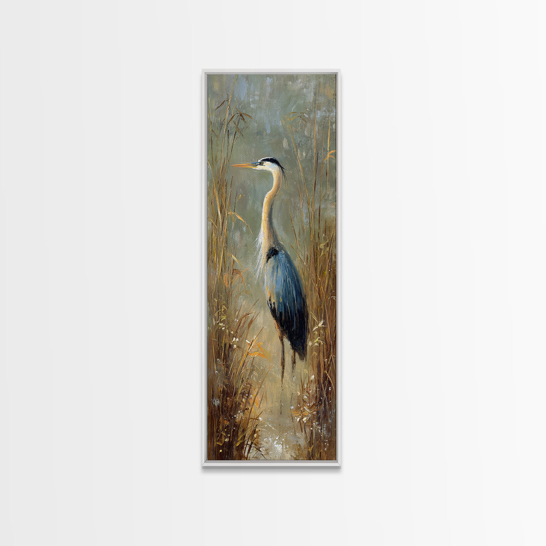 Blue Heron Standing Framed Canvas Print, Animal Art, Printable Wall Art, Living Room Decor, Fine Art, Creature, Boho Wall Art, ANI-1x3-47