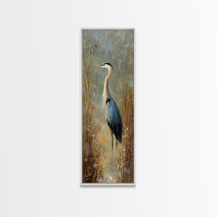 Blue Heron Standing Framed Canvas Print, Animal Art, Printable Wall Art, Living Room Decor, Fine Art, Creature, Boho Wall Art, ANI-1x3-47