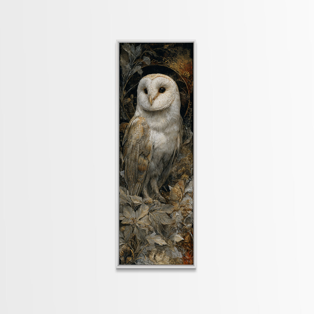 Owl with Moonlit Feathers and Celestial Accents Canvas Print, Animal Art, Nursery Wall Art, Living Room Decor, Abstract Art, ANI-1x3-51