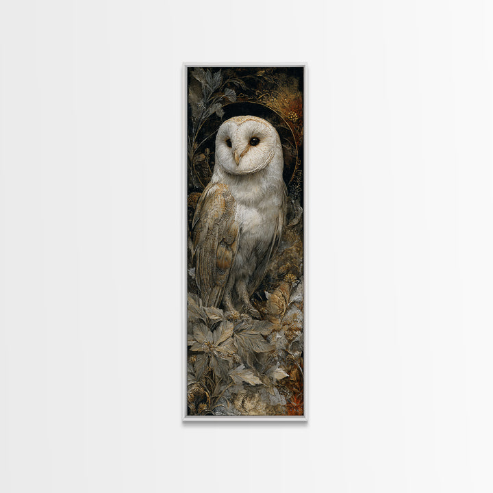 Owl with Moonlit Feathers and Celestial Accents Canvas Print, Animal Art, Nursery Wall Art, Living Room Decor, Abstract Art, ANI-1x3-51