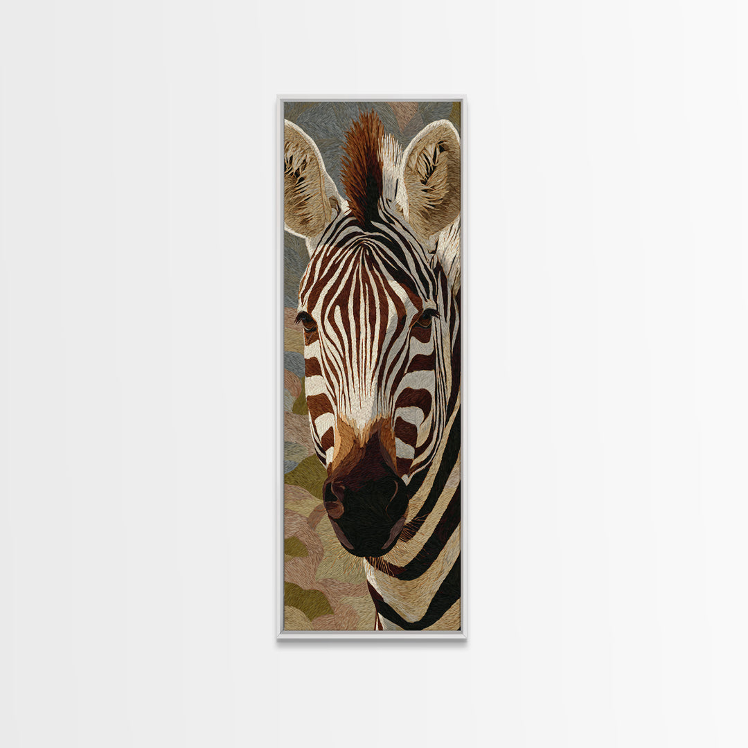 Zebra Portrait with Bold Graphic Stripe Pattern Framed Canvas Print, Animal Art, Modern Decor, Living Room Decor, Creature, ANI-1x3-53